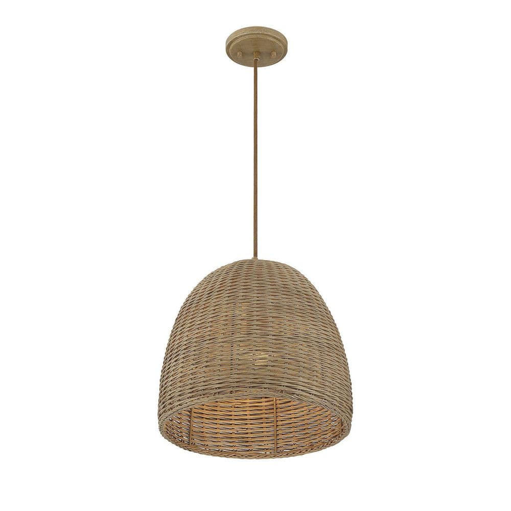 Natural Wicker Dome Pendant Light with Metal Frame