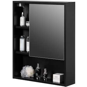 Bathroom Mirrored Storage Cabinet, 23.75" W x 6.25" D x 30" H, 2 Adjustable Shelves Medicine Organizer Furniture, Black