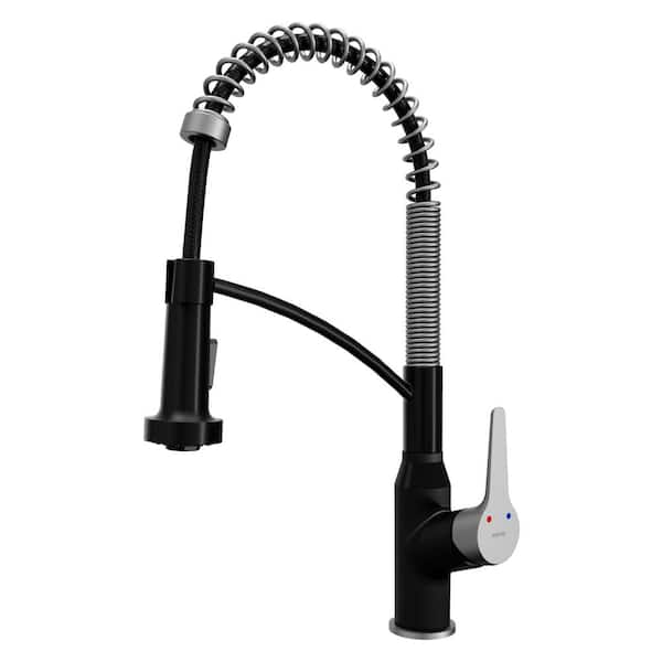 Scottsdale Single Handle Pull-Down Sprayer Kitchen Faucet in Matte Black and Stainless Steel