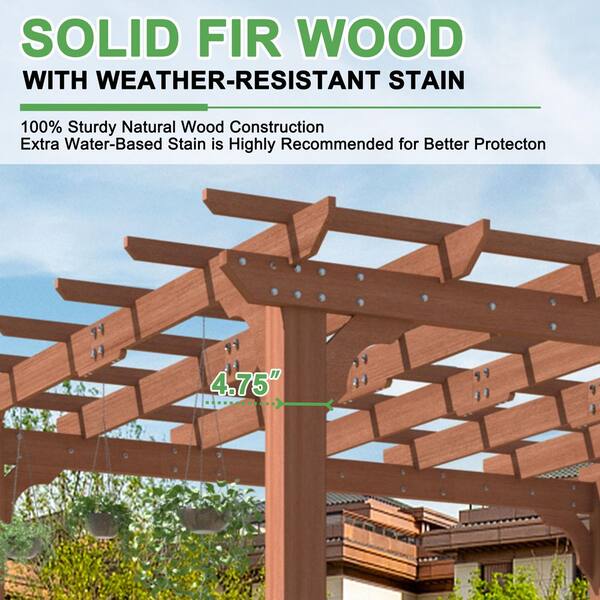 10 ft. W x 10 ft. D Wood Outdoor Patio Pergola Shade Structure, Cedar Gazebo Grape Trellis