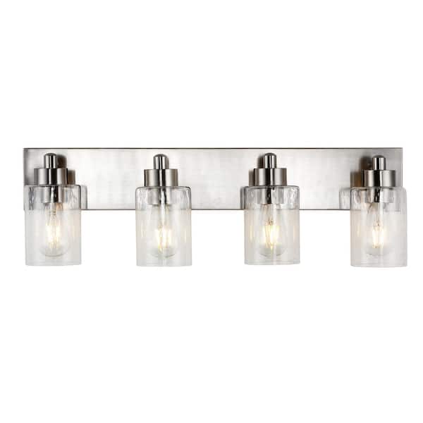 Irving 27.75 in. 4-Light Nickel Seeded Glass/Iron Modern Contemporary LED Vanity Light