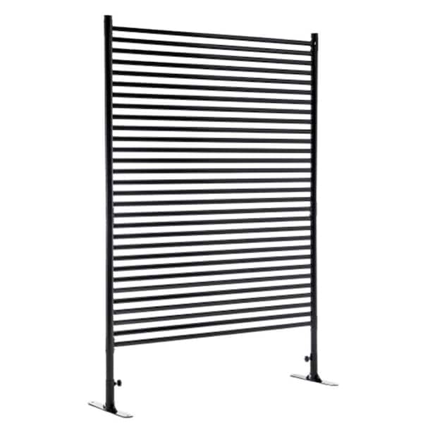 Unbranded 71.26 in. x 46.65 in. Freestanding Outdoor Privacy Screen-Metal Fence Panels, Slatted Design with Stand, Black, 1-Pack