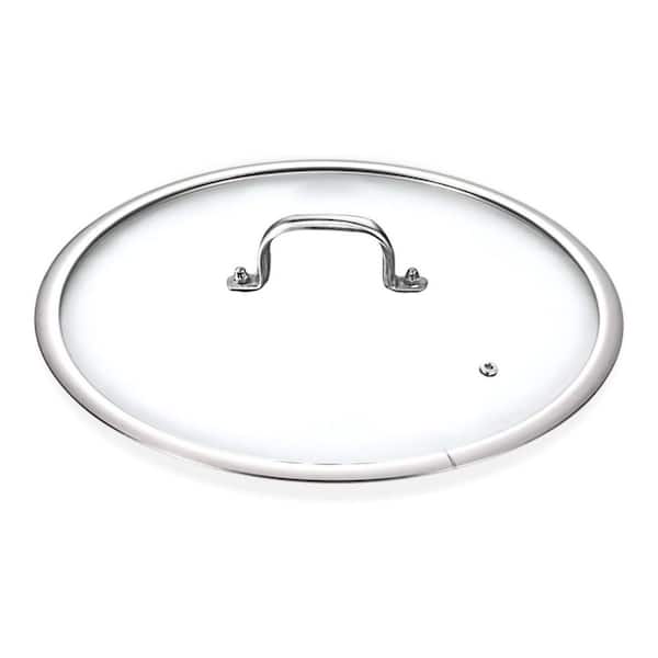 Tempered Glass Lid with Stainless Steel Rim and Handle Visible Vent Oven Dishwasher Safe for 13 in. Pan Pot Cover
