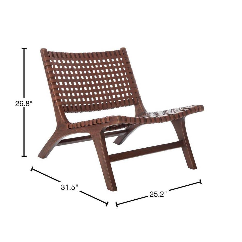 Cognac Brown Leather & Sungkai Wood Transitional Side Chair