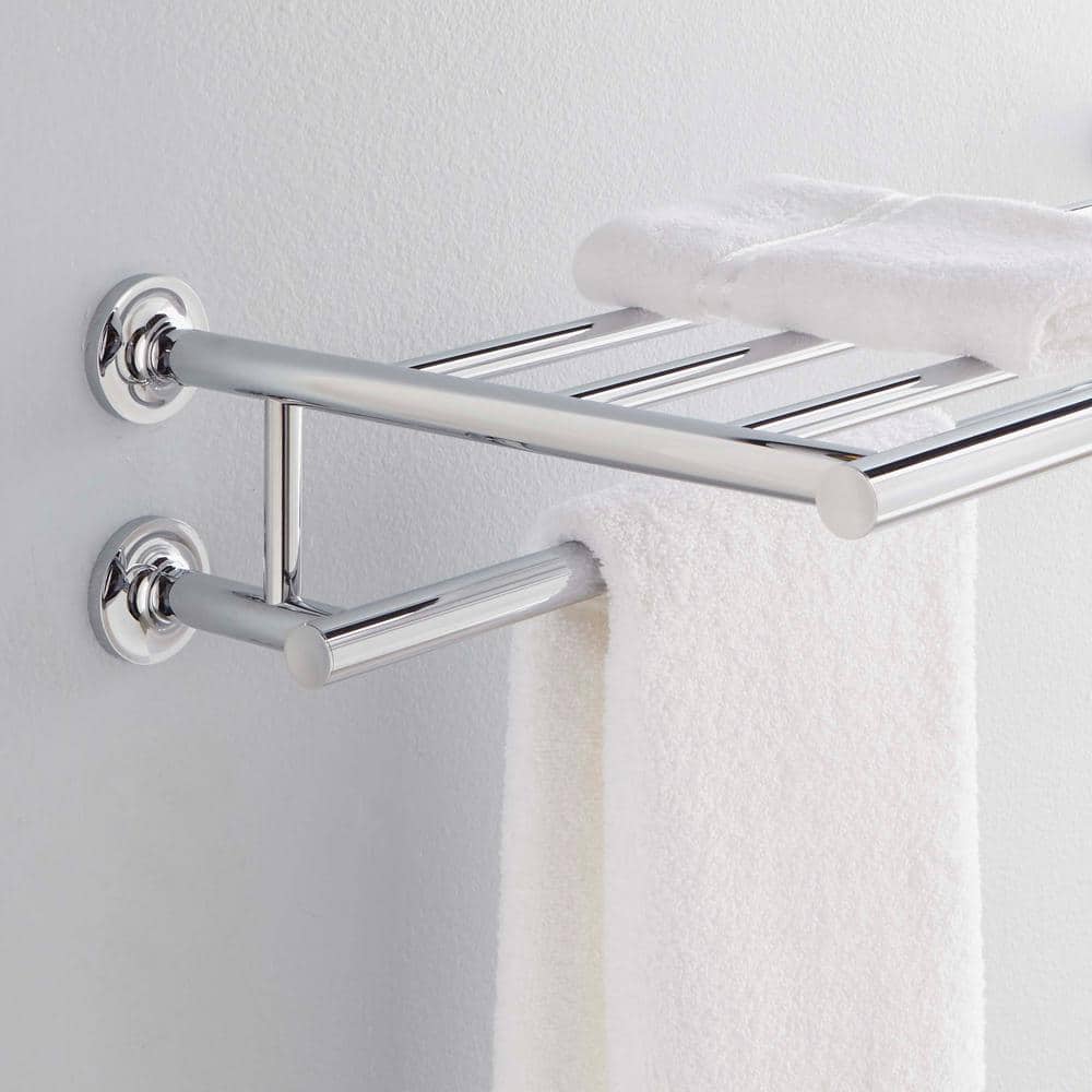 Vibrant Brushed Moderne Brass Wall-Mounted Towel Shelf