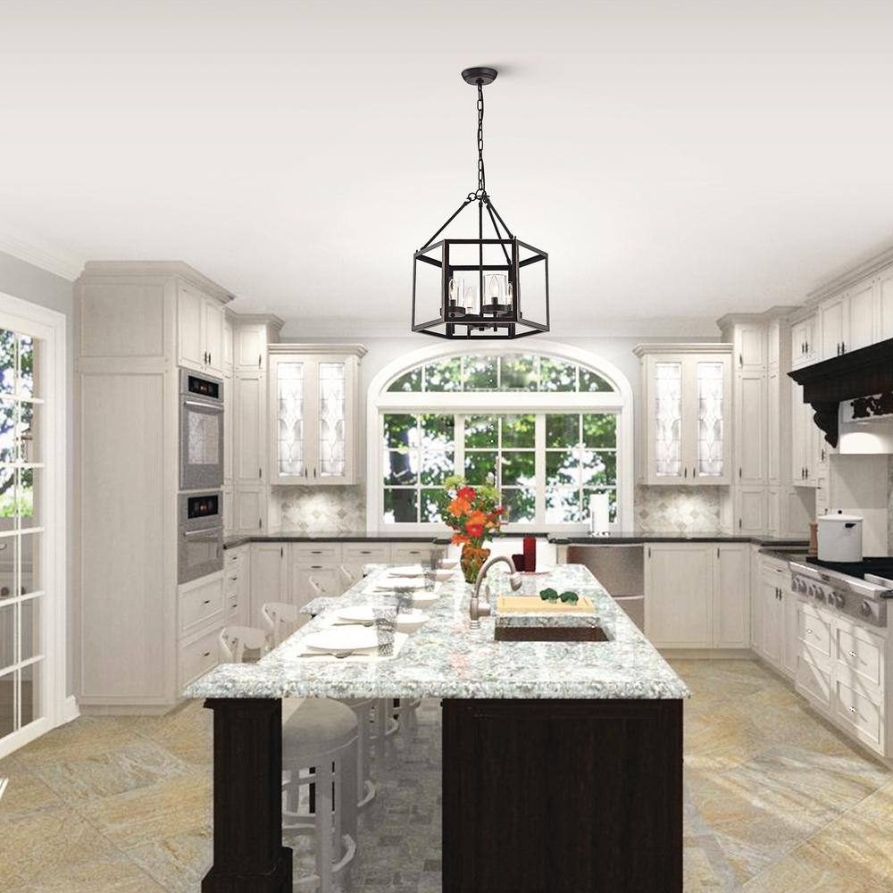 Oil Rubbed Bronze 4-Light Hexagon Cage Chandelier