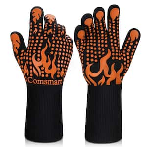 1472°F Heat Resistant Silicone Non-Slip Grilling Gloves in Orange