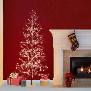 Indoor/Outdoor Artificial Flocked Christmas Tree with Warm White LED Lights, Brown