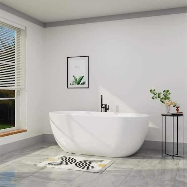 67 in. Acrylic Oval Freestanding Bathtub cUPC Certificated Soaking Tub with Polished Chrome Drain in Glossy White