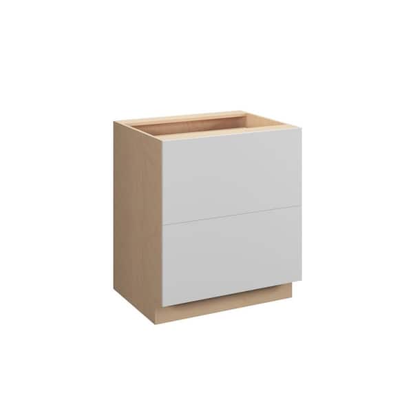 Kunal Kitchens Ithaca Slab 36 in. W x 34.5 in. H x 24 in. D in Super White Plywood Assembled 2-Drawer Base Cabinet