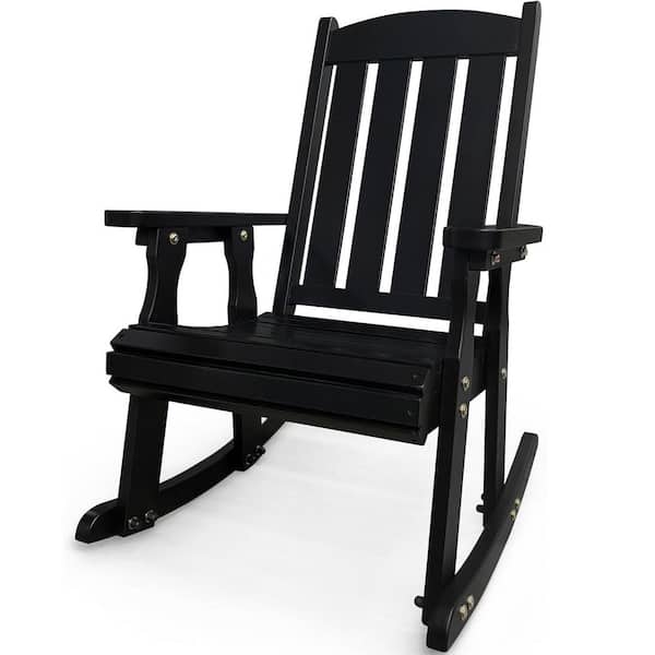 Innovaze Solid Wood Outdoor Rocking Chair for Indoor or Patio and Porch, Black