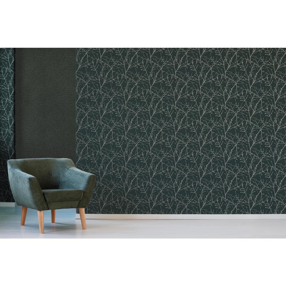 Green and Gold Vinyl Textured Floral Wallpaper Roll
