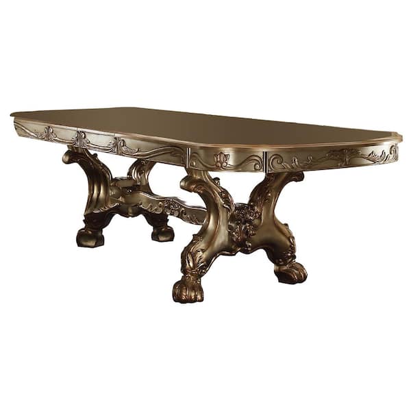 Acme Furniture Dresden 76~108 in. Rectangle Gold Patina & Bone Wood Top with Wood Frame Seats 6