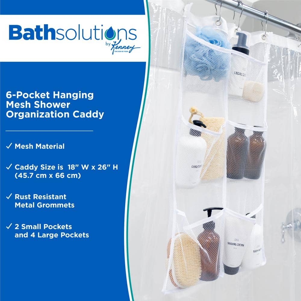 White Mesh Hanging Shower Organizer with 6 Pockets