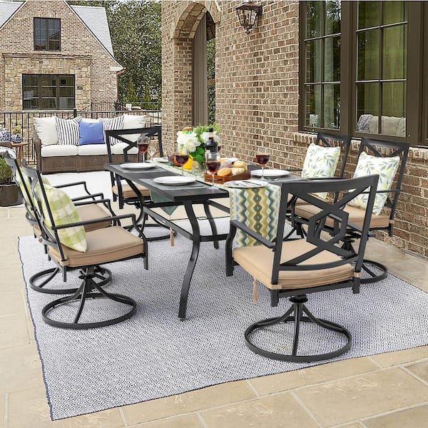 Black Rectangle Metal Outdoor Patio Dining Table with Umbrella Hole