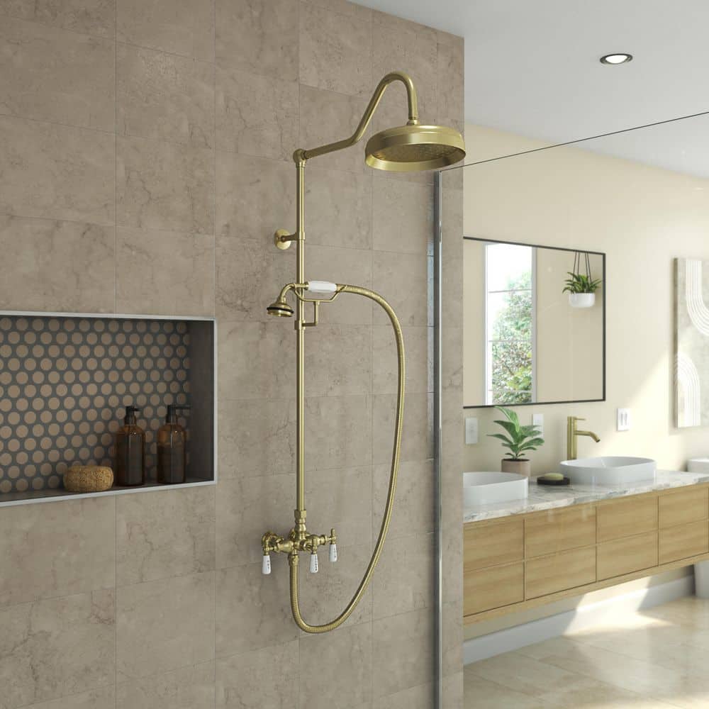 Abbey 10 x 34 1/2 Shower Faucet Set with Handshower, Brushed Brass price history on PriceWatchPro