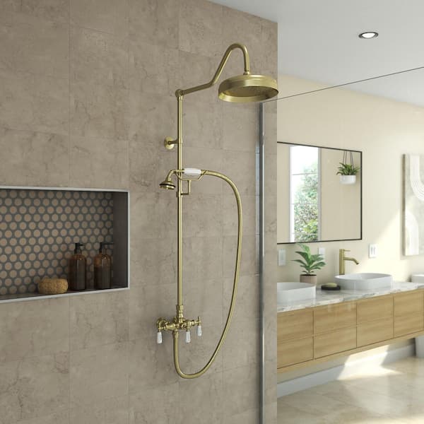 Abbey 10 x 34 1/2 Shower Faucet Set with Handshower, Brushed Brass