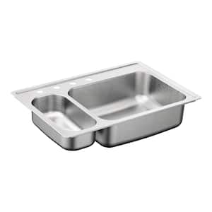 2000 Series Drop-In Stainless Steel 33 in. 4-Hole Double Bowl Kitchen Sink with QuickMount