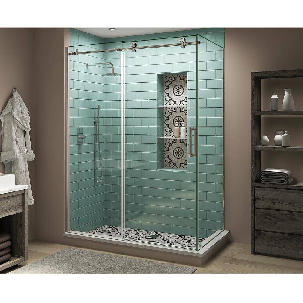 52 in. - 56 in. x 34 in. x 80 in. Frameless Corner Sliding Shower Enclosure Clear Glass in Polished Chrome Right price history on PriceWatchPro
