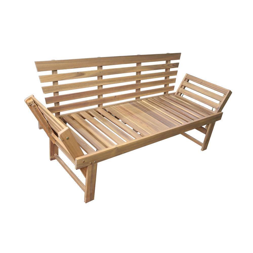 Outdoor Acacia Wood 3-Person Patio Bench with Fold Down Table