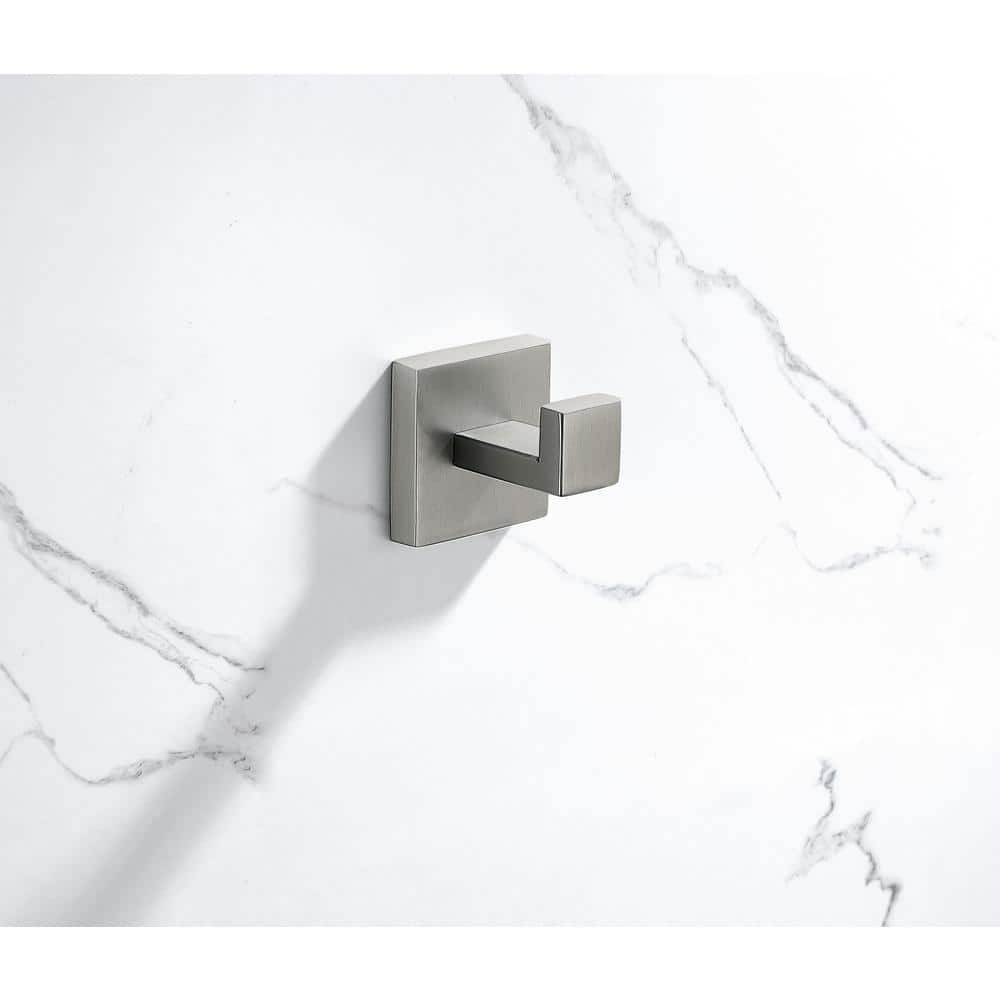 Brushed Nickel Stainless Steel Square J-Hook Towel and Robe Hooks