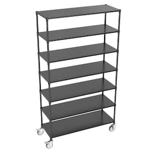 18 in. x 48 in. x 82 in. 7-Shelf White Standing Metal Rectangle Shelf with Adjustable Shelves and 4 Wheels