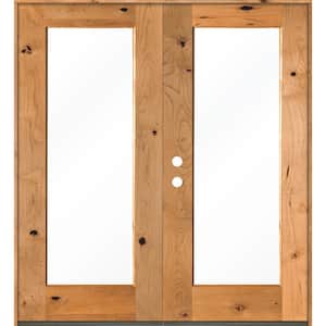 72 in. x 80 in. Rustic Knotty Alder Clear Full-Lite Clear Stain Wood Right Active Inswing Double Prehung Front Door