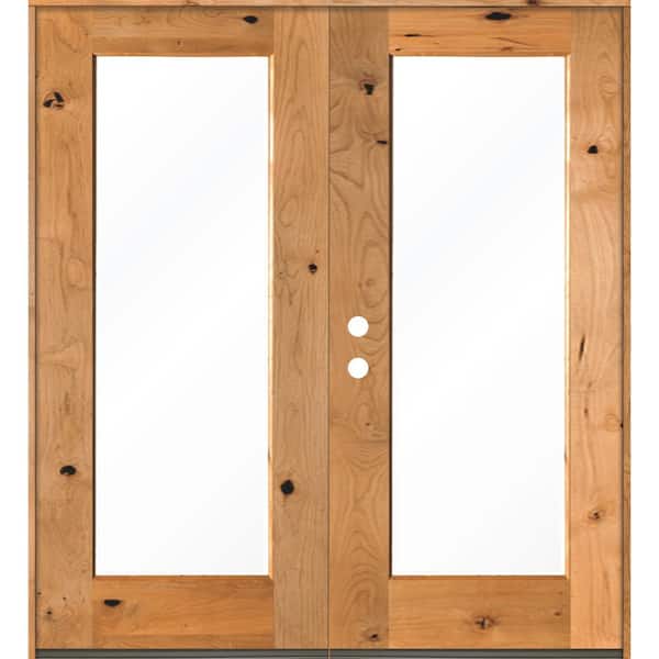 Krosswood Doors 72 in. x 80 in. Rustic Knotty Alder Clear Full-Lite Clear Stain Wood Right Active Inswing Double Prehung Front Door