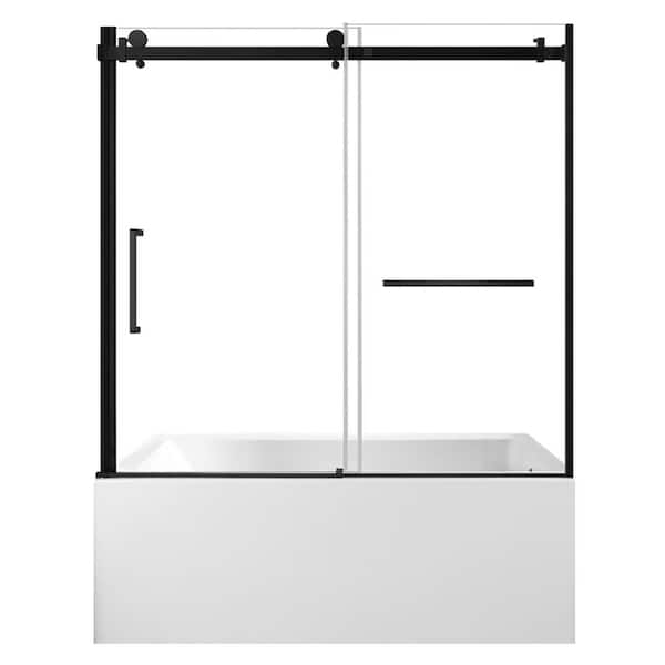 59.8 in. x 31.9 in. Acrylic Rectangular Alcove Soaking Bathtub with Right Drain in White/Matte Black