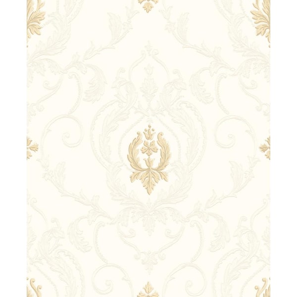Unbranded Ornamenta 2-Cream/Gold Intricate Damask Medallion Non-Pasted Vinyl on Paper Material Wallpaper Roll (Covers 57.75 sq.ft)