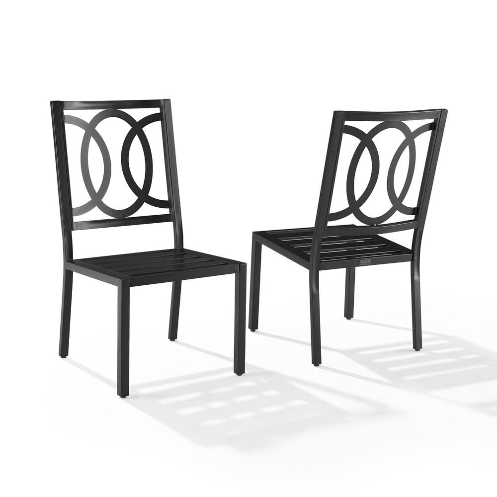 Black Steel Armless Dining Chairs with Cream Cushions, Set of 2