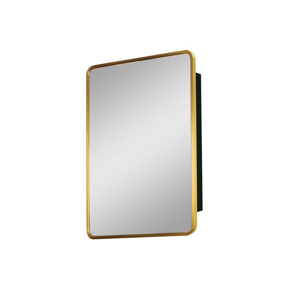 Modern 24 in. W x 30 in. H Gold Rectangular Metal Framed Wall Mount or Rece