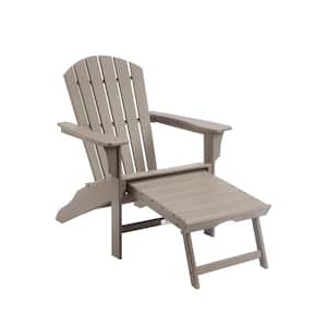 Classic Outdoor Weather Resistant Accent Plastic Adirondack Chair with Footrest for Garden Patio Deck Backyard in Brown