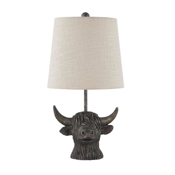 19 in. Bronzed Novelty Table Lamp with Natural Linen