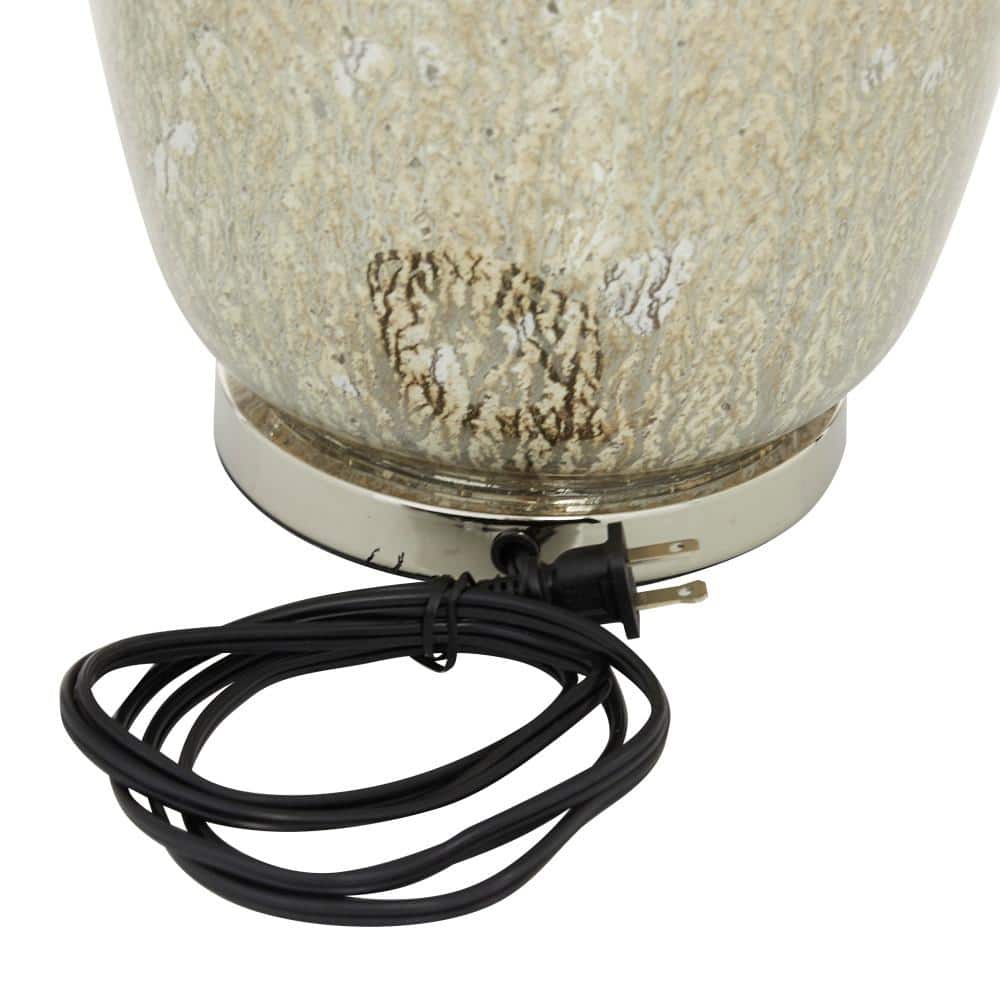 Silver Mercury Glass Table Lamp with Beige Linen Shade