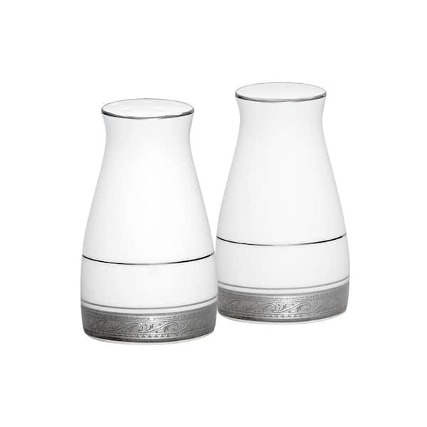 Noritake Crestwood Platinum 3.25 in. (Platinum )Porcelain Salt and Pepper Shaker Set