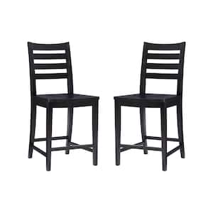 Lindau 22.5 in. Seat Height Black Full-back wood frame Counterstool with wood seat (set of 2)