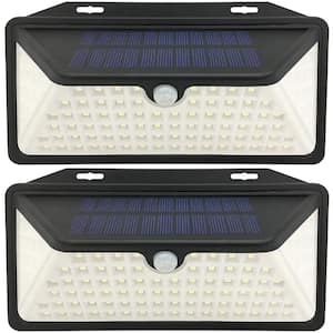 100 LED Outdoor Lights, 11.8 in. Upgraded Solar Panel Wall Lamp-Black (2-Pack)