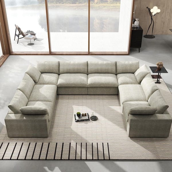 157.32 in. sq.  Arm 8-Piece Linen Modular Free Combination Sectional Sofa in. Light Brown with For Large Space