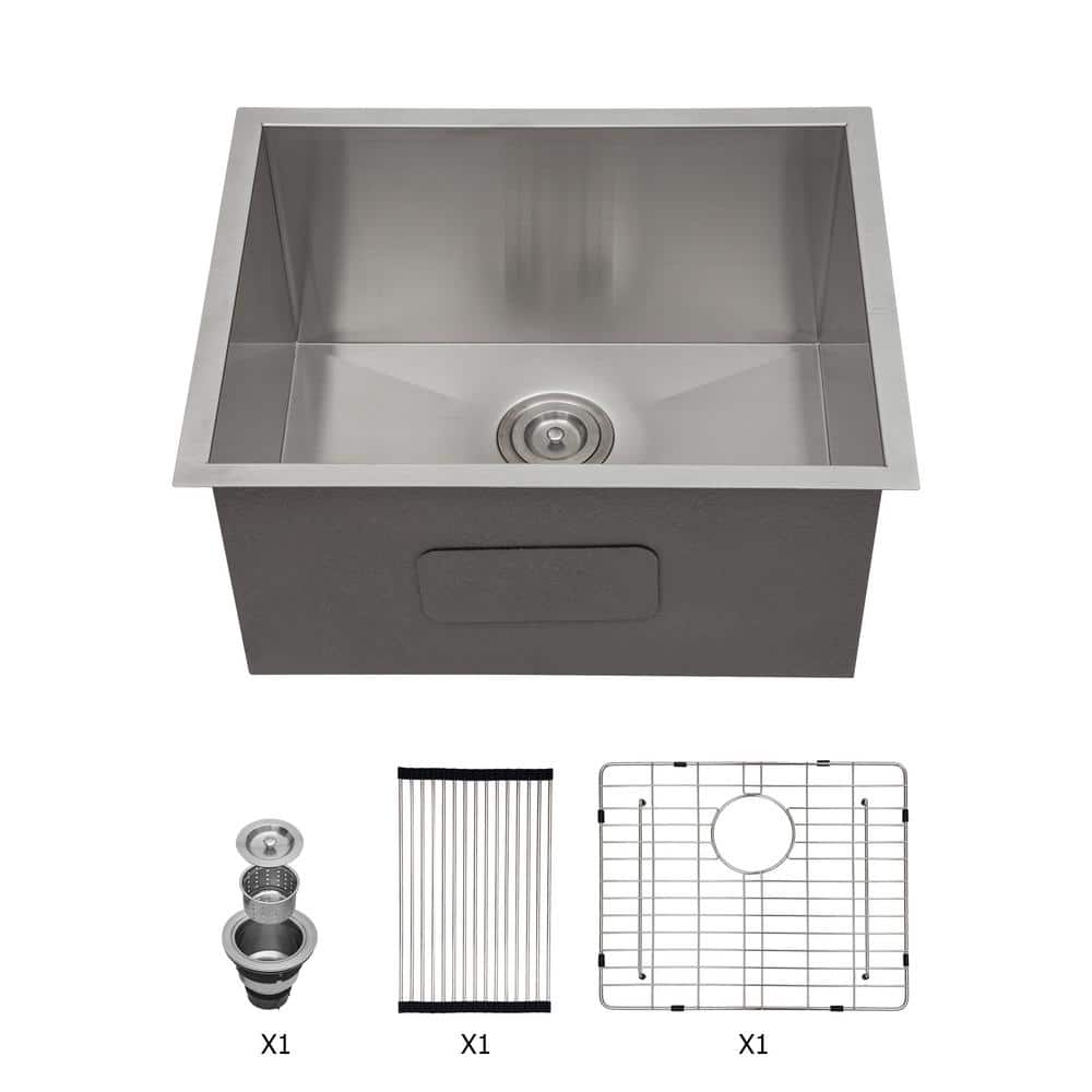 Sarlai 16.98 Gal. Brushed Nickel Undermount Laundry Sink with Bottom Grid