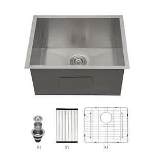 16.98 Gal. 18 in. D x 21 in. W Undermount Laundry Sink Brushed Nickel Kitchen Bar Sink with Bottom Grid