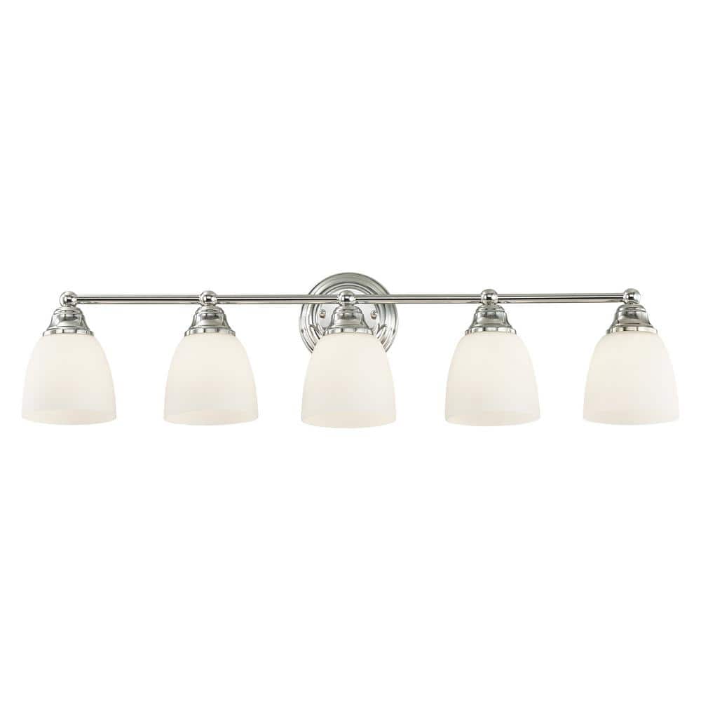 Somerville Polished Chrome 5-Light Vanity with Satin Opal Glass