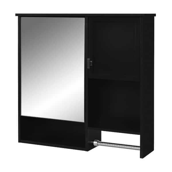 Tatahance 29.5 in. W x 28.7 in. H Rectangular Black MDF Medicine Cabinet with Mirror and Towels Bar
