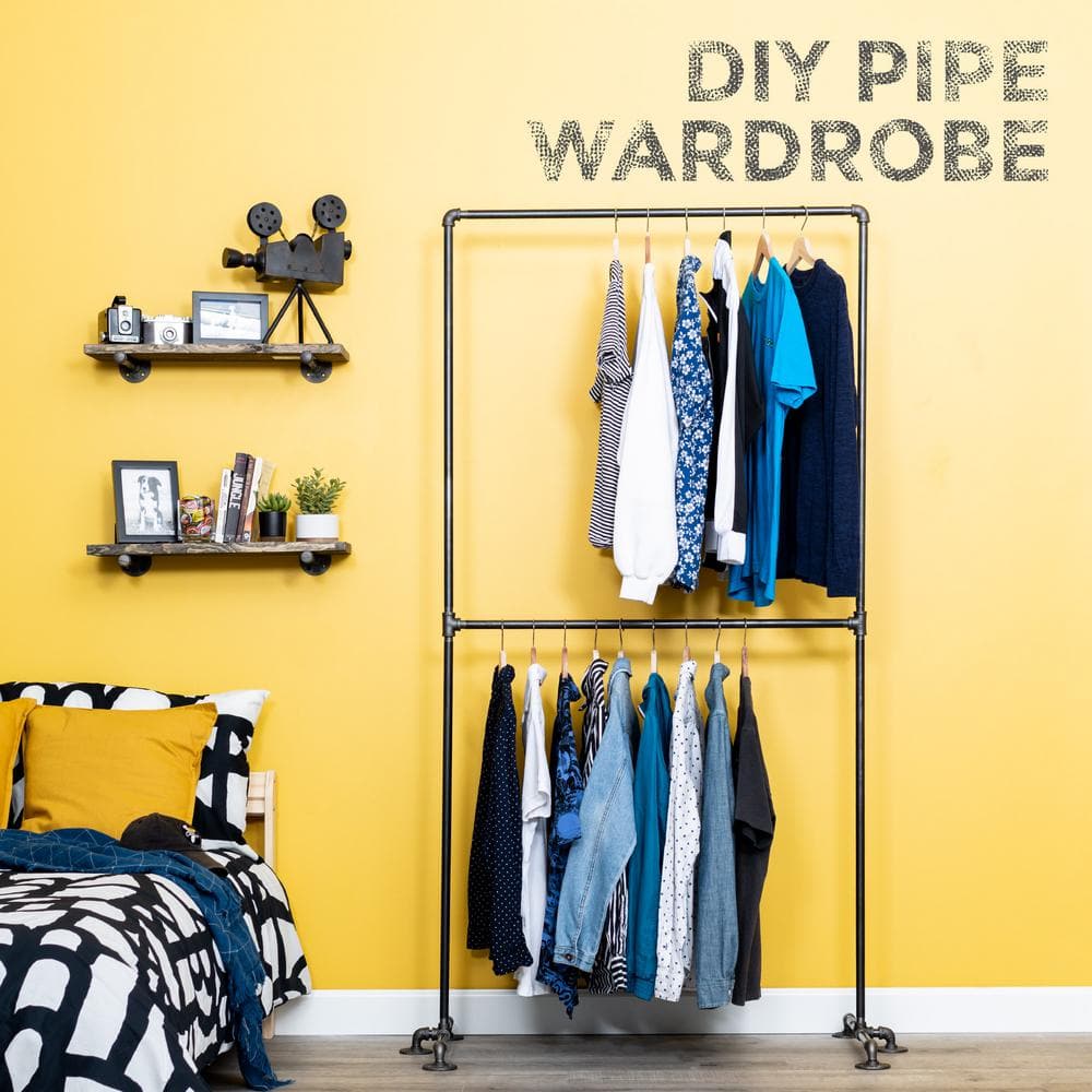 Industrial Black Steel Double Hung Clothing Rack
