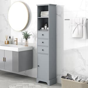 15 in. W x 10 in. D x 68 in. H Gray MDF Freestanding Linen Cabinet with 3-Drawers and Adjustable Shelf