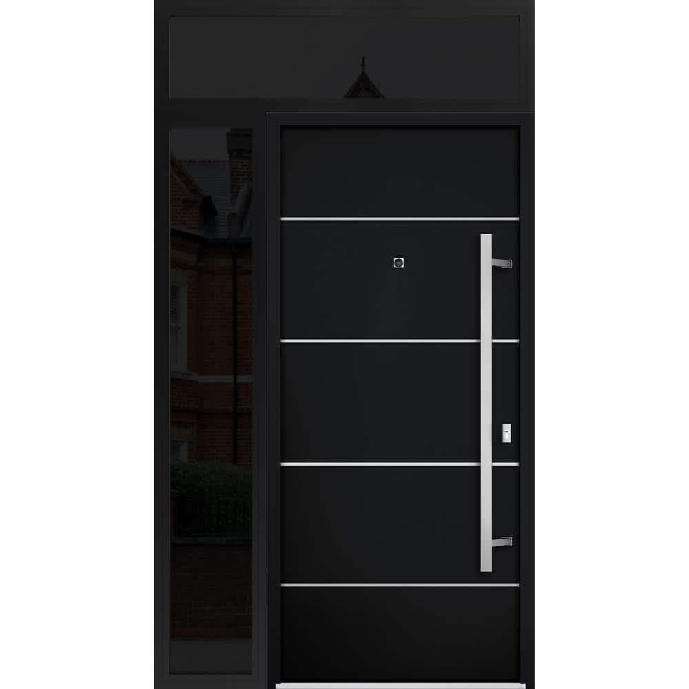 6083 48 in. x 96 in. Left-hand/Inswing Sidelight and Transom Black Enamel Steel Prehung Front Door with Hardware price history on PriceWatchPro
