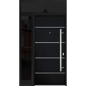 6083 52 in. x 96 in. Left-hand/Inswing Sidelight and Transom Black Enamel Steel Prehung Front Door with Hardware