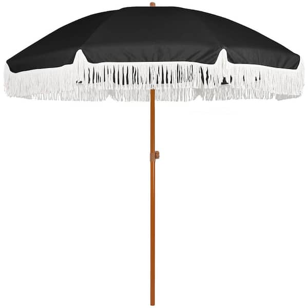 8 in. Thatch Patio Beach Straw Umbrella with Tropical Raffia