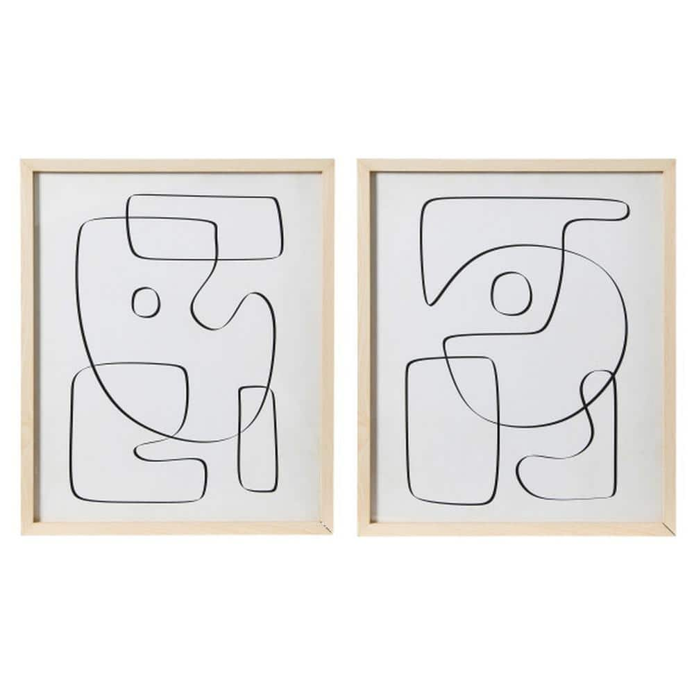 Storied Home Geometric Line Drawings with Solid Wood Framed and Glass ...