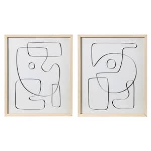 Geometric Line Drawings with Solid Wood Framed and Glass Cover Abstract Art Print 30 in. x 25 in. (Set of 2)